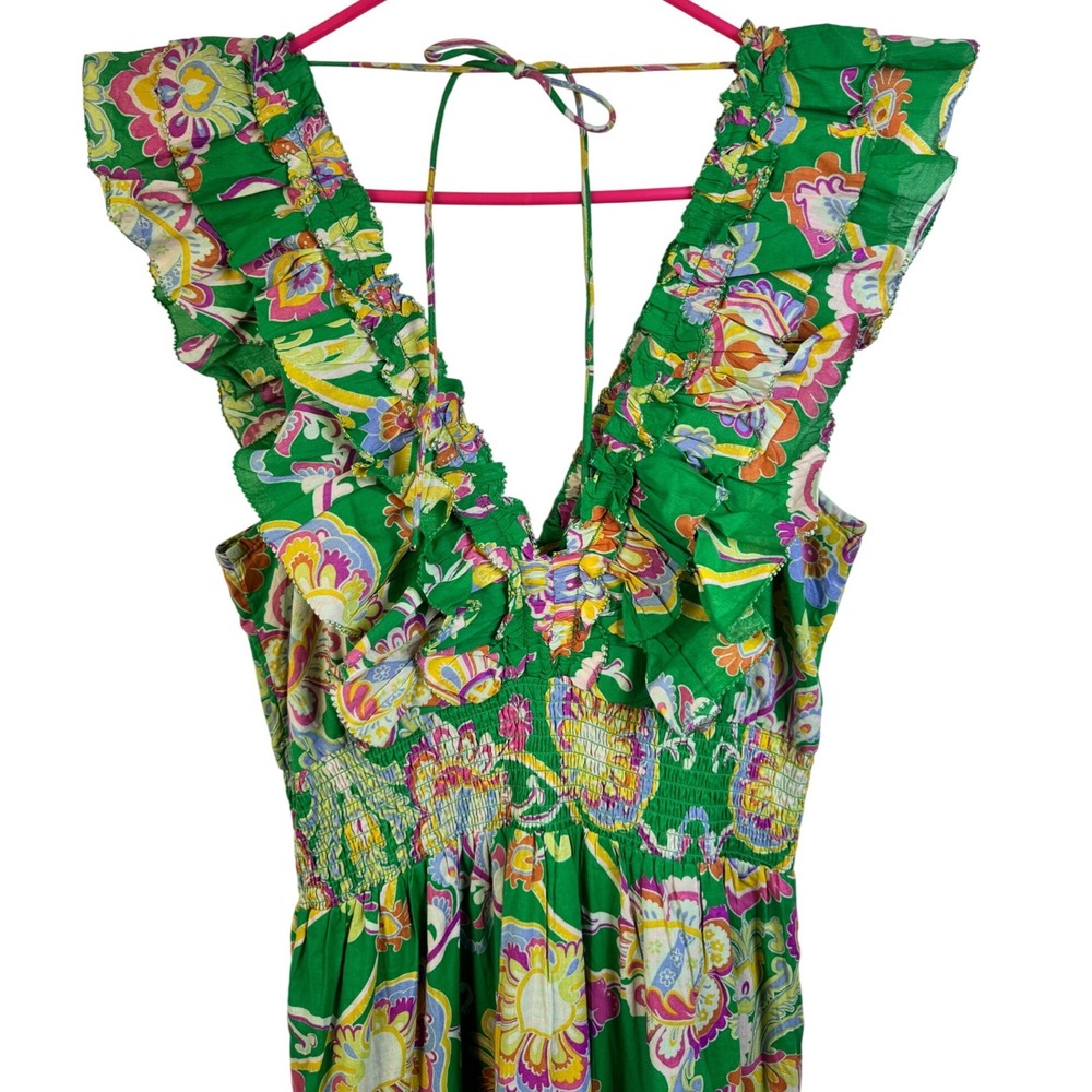 Caroline Constas Green Floral Paisley Ruffle Tiered Maxi Dress Smocked Waist NWT - Picture 10 of 11